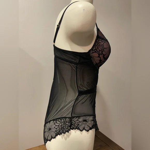 Daisy Fuentes XL lace cheeky bodysuit underwire push-up snap crotch sheer - Picture 6 of 8